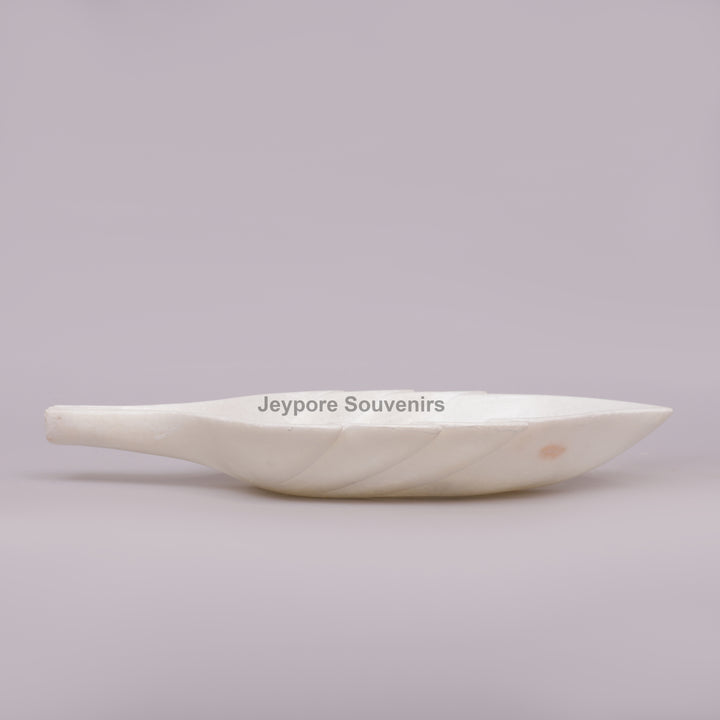White Marble Decorative Leaf Bowl with carved vein details