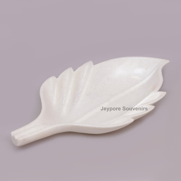 White Marble Decorative Leaf Bowl with carved vein details