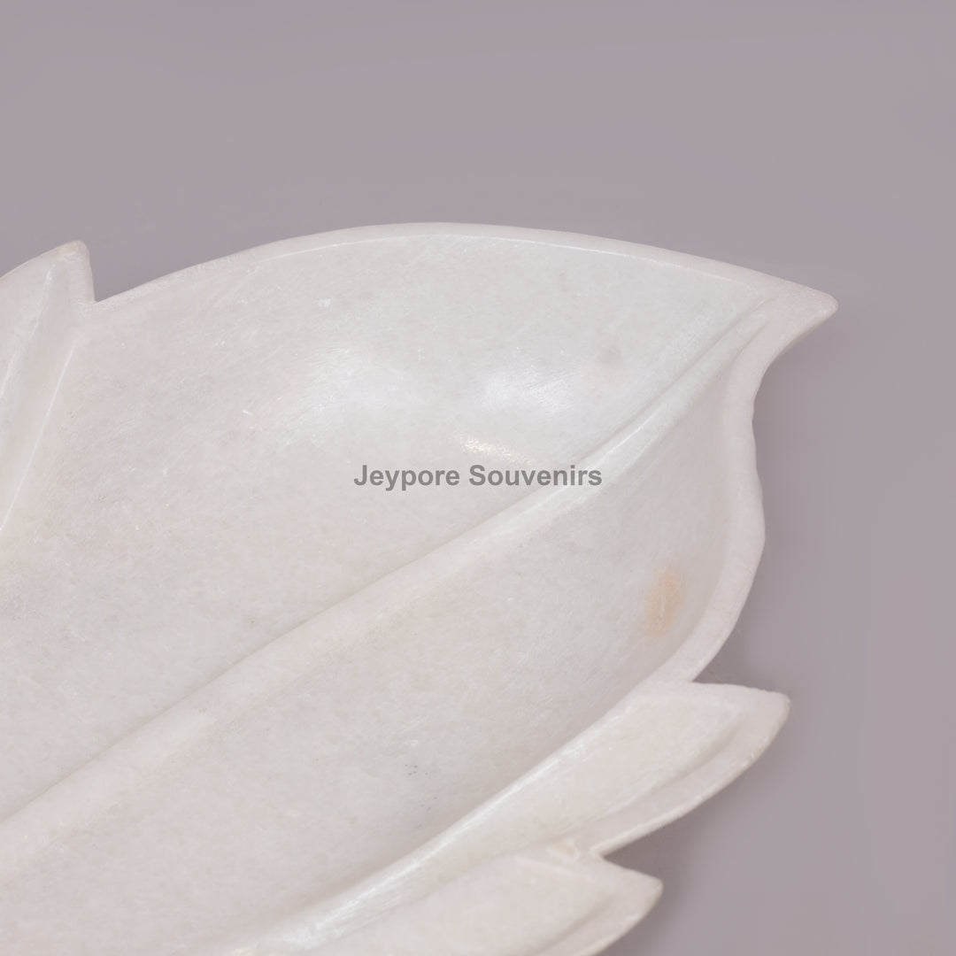 White Marble Decorative Leaf Bowl with carved vein details