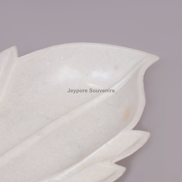 White Marble Decorative Leaf Bowl with carved vein details