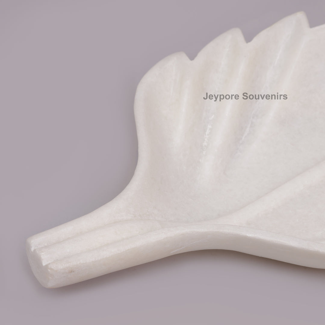 White Marble Decorative Leaf Bowl with carved vein details
