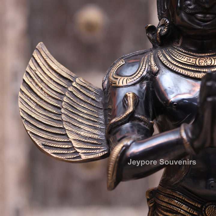 21" Handcrafted Brass Garuda Statue in Namaskar Pose