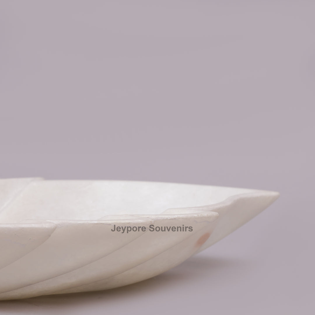 White Marble Decorative Leaf Bowl with carved vein details