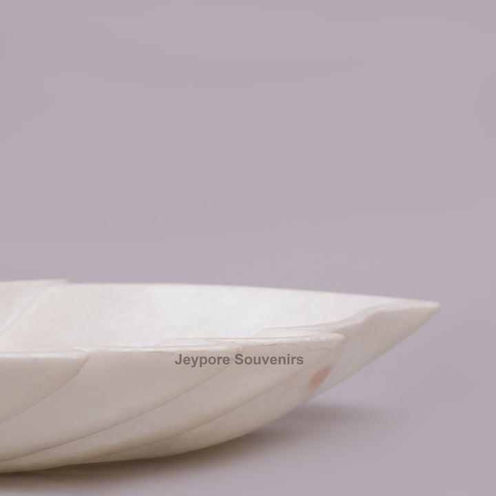 White Marble Decorative Leaf Bowl with carved vein details