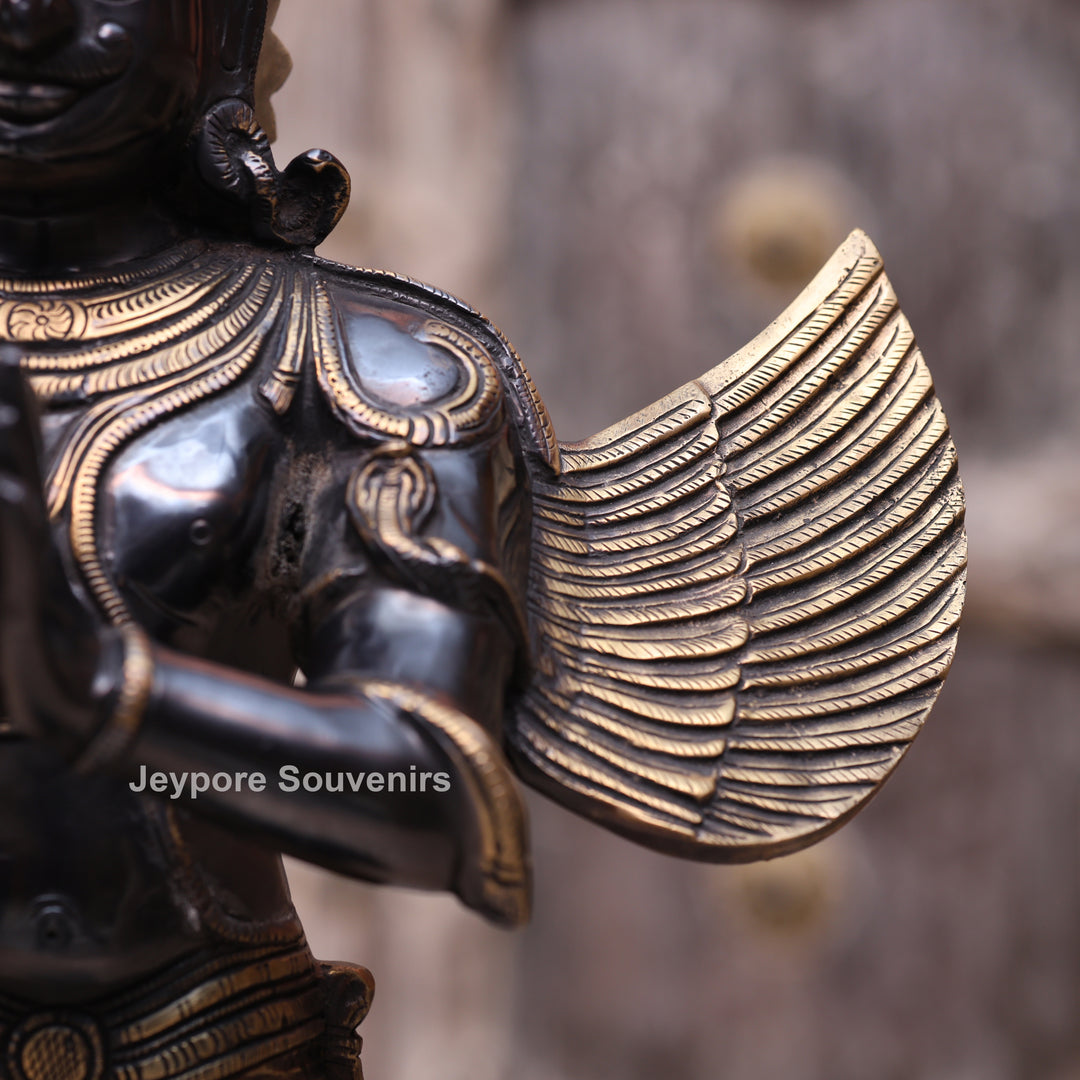 21" Handcrafted Brass Garuda Statue in Namaskar Pose