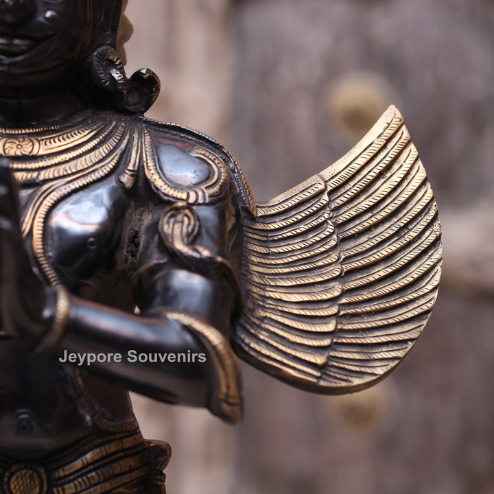21" Handcrafted Brass Garuda Statue in Namaskar Pose