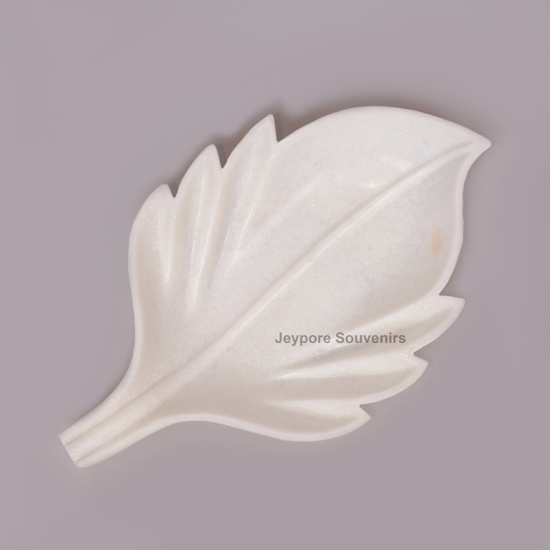 White Marble Decorative Leaf Bowl with carved vein details