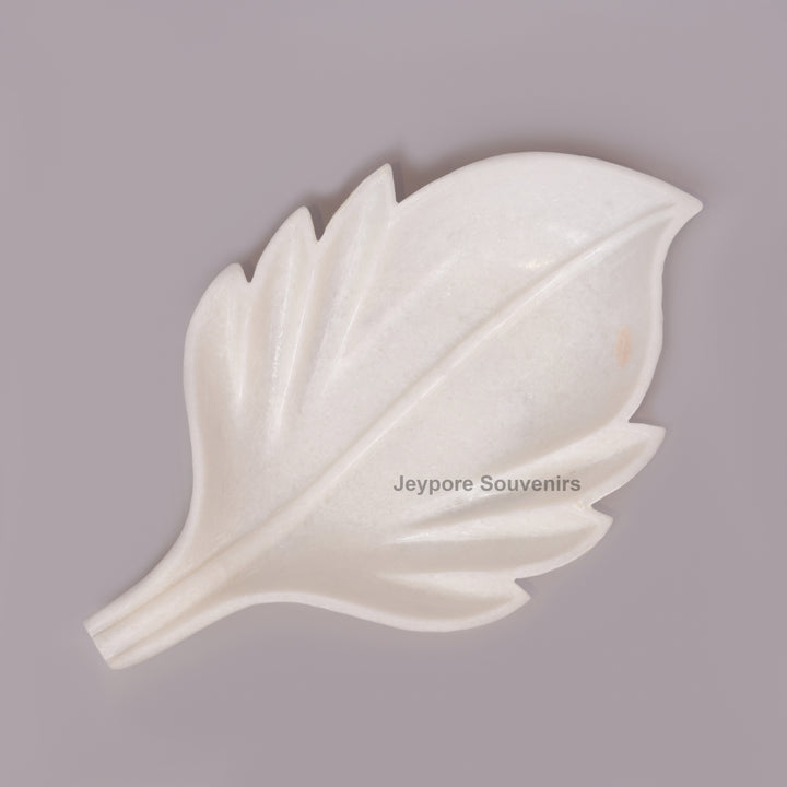 White Marble Decorative Leaf Bowl with carved vein details