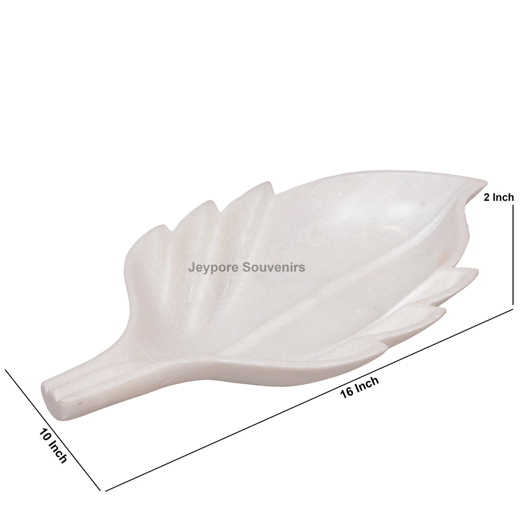 White Marble Decorative Leaf Bowl with carved vein details