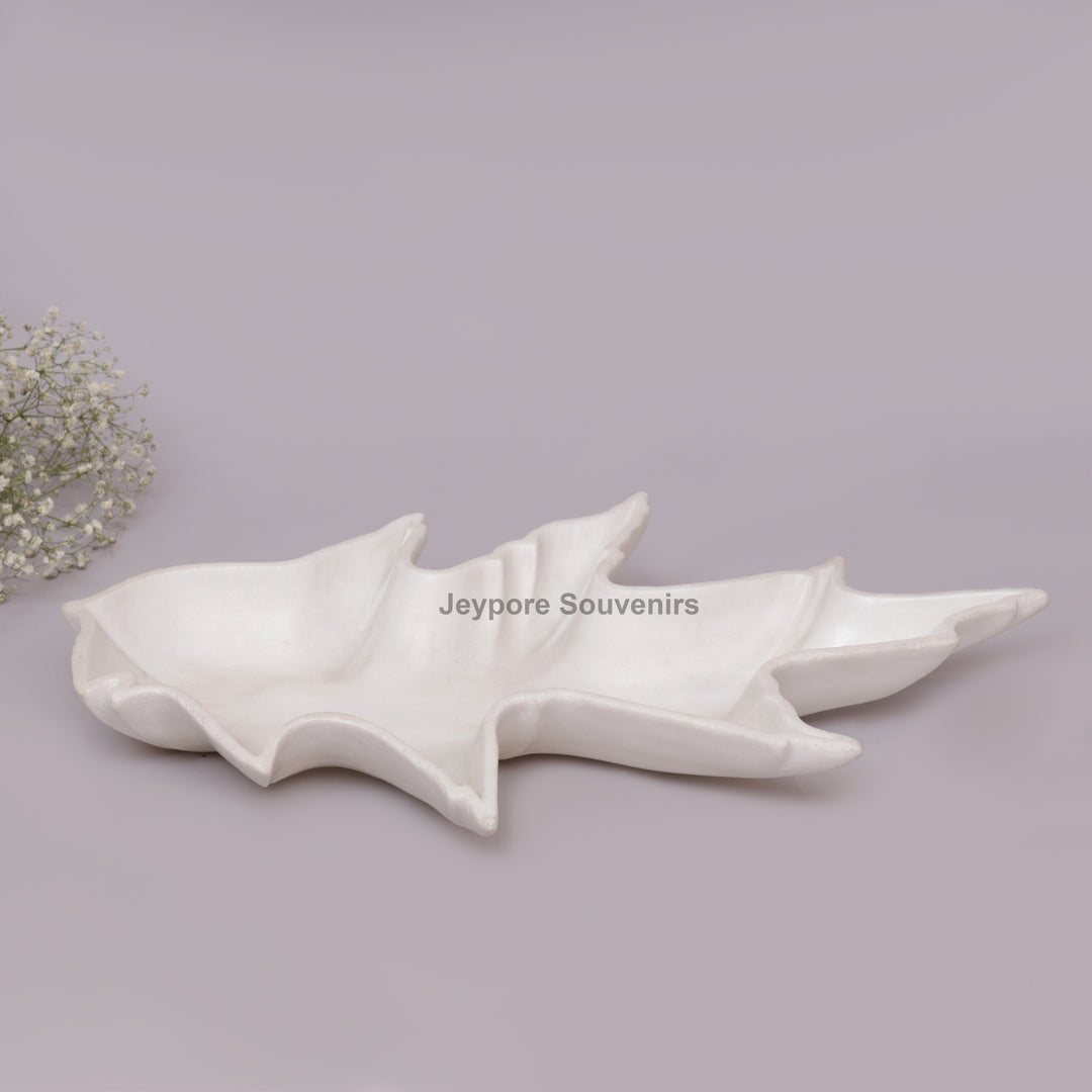 White Marble Leaf-Shaped Decorative Tray Bowl for Home Decor