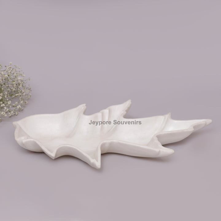 White Marble Leaf-Shaped Decorative Tray Bowl for Home Decor