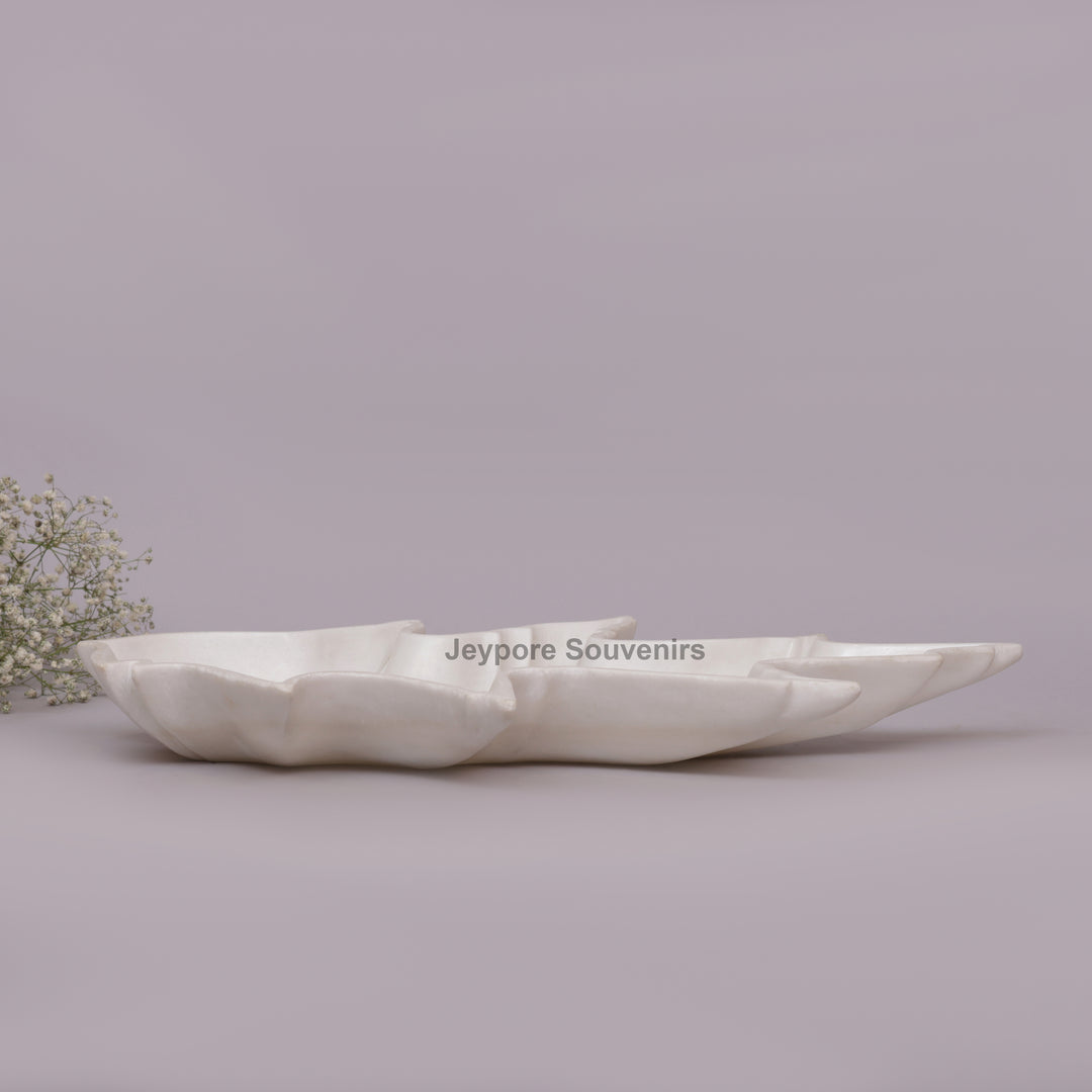 White Marble Leaf-Shaped Decorative Tray Bowl for Home Decor