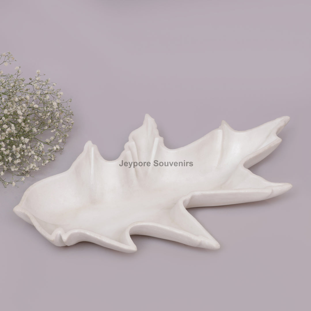 White Marble Leaf-Shaped Decorative Tray Bowl for Home Decor