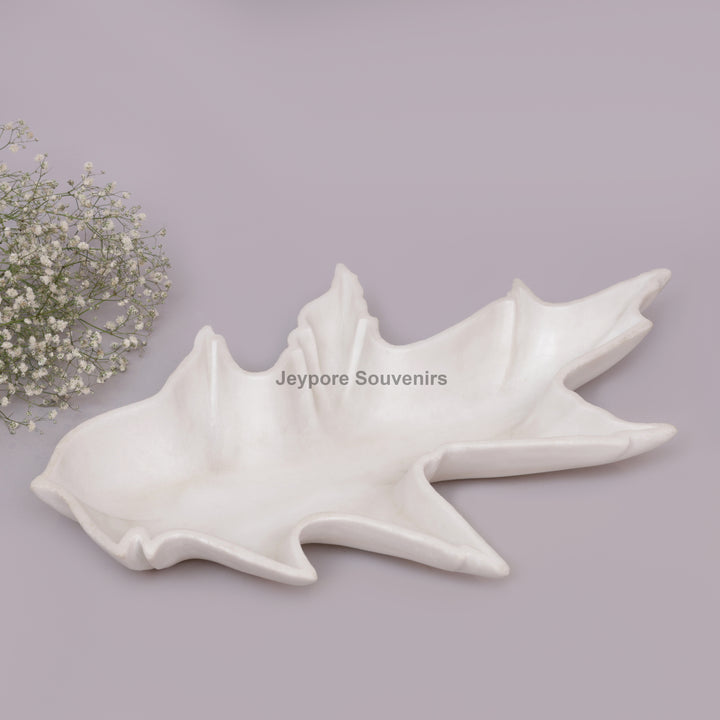 White Marble Leaf-Shaped Decorative Tray Bowl for Home Decor
