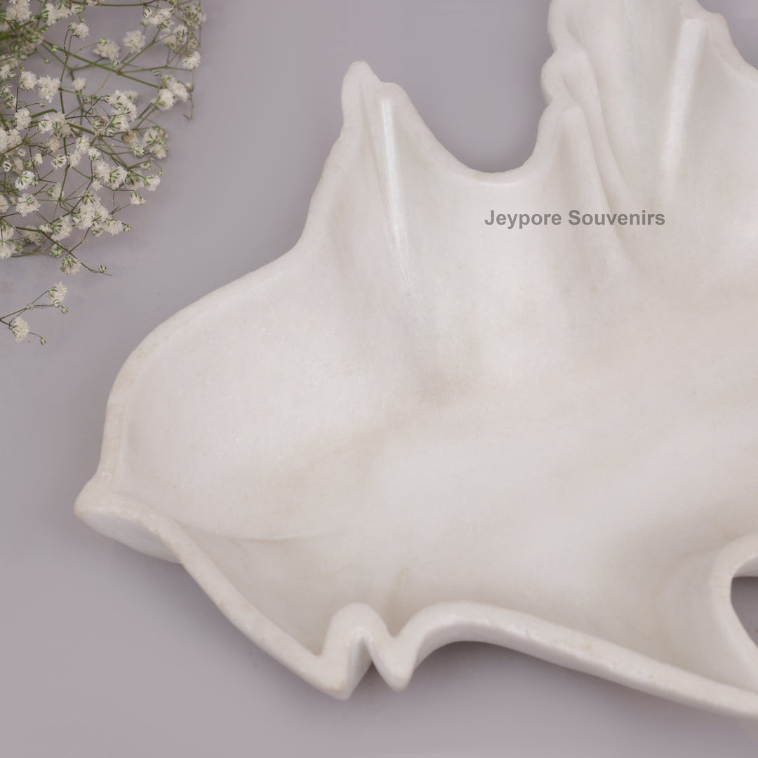 White Marble Leaf-Shaped Decorative Tray Bowl for Home Decor