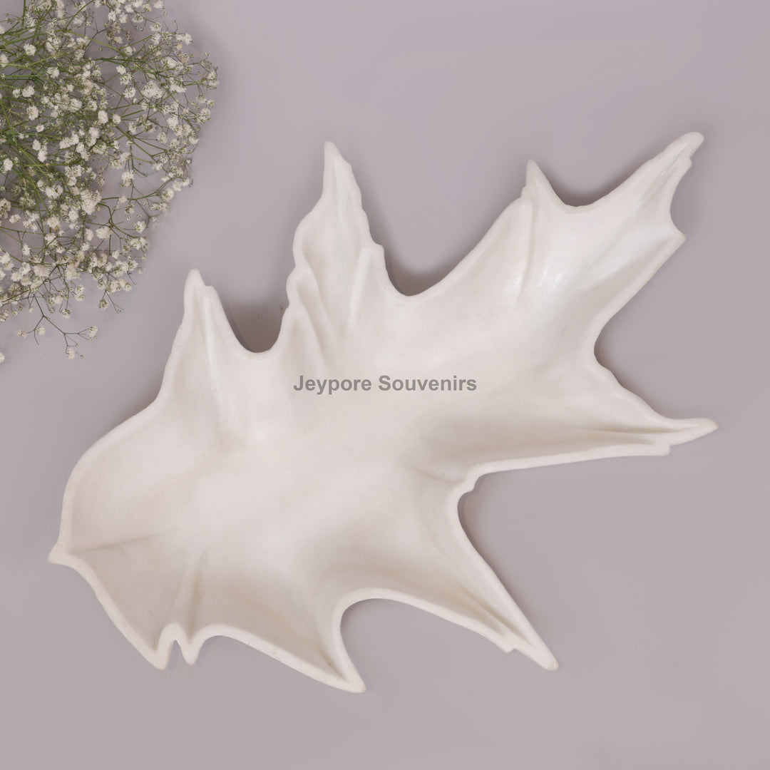 White Marble Leaf-Shaped Decorative Tray Bowl for Home Decor