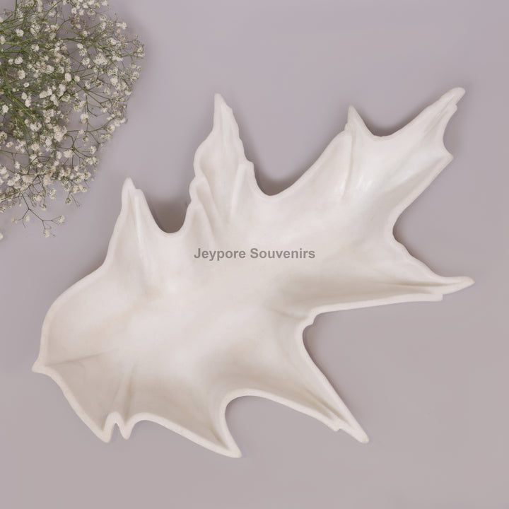 White Marble Leaf-Shaped Decorative Tray Bowl for Home Decor