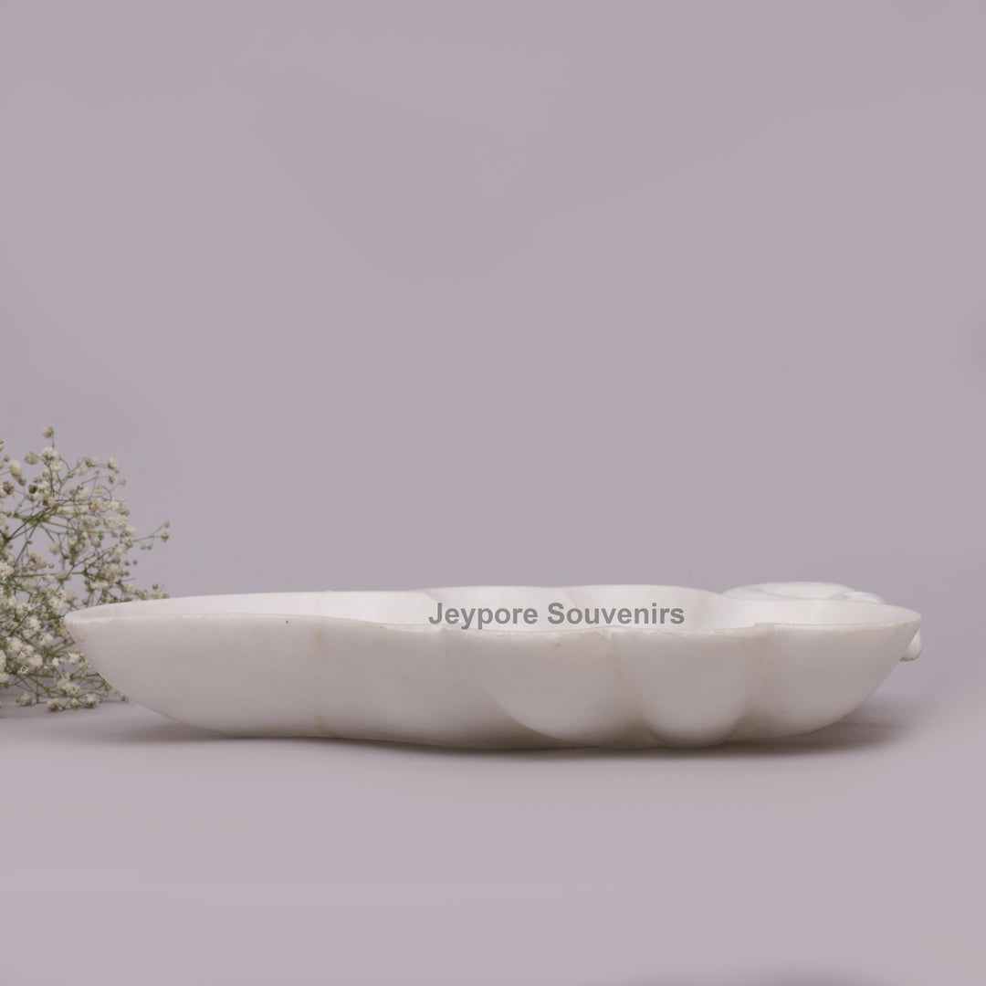 Handcrafted White Marble Swan-Shaped Urli Bowl with Carved Design