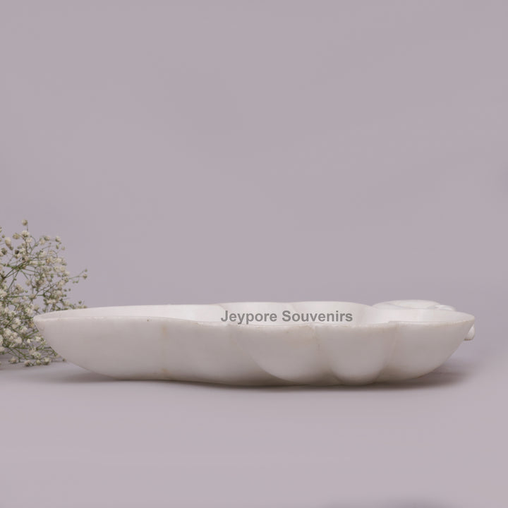 Handcrafted White Marble Swan-Shaped Urli Bowl with Carved Design