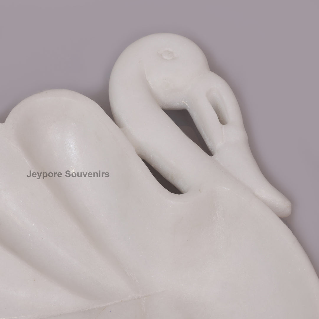 Handcrafted White Marble Swan-Shaped Urli Bowl with Carved Design