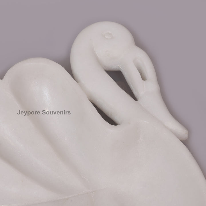 Handcrafted White Marble Swan-Shaped Urli Bowl with Carved Design