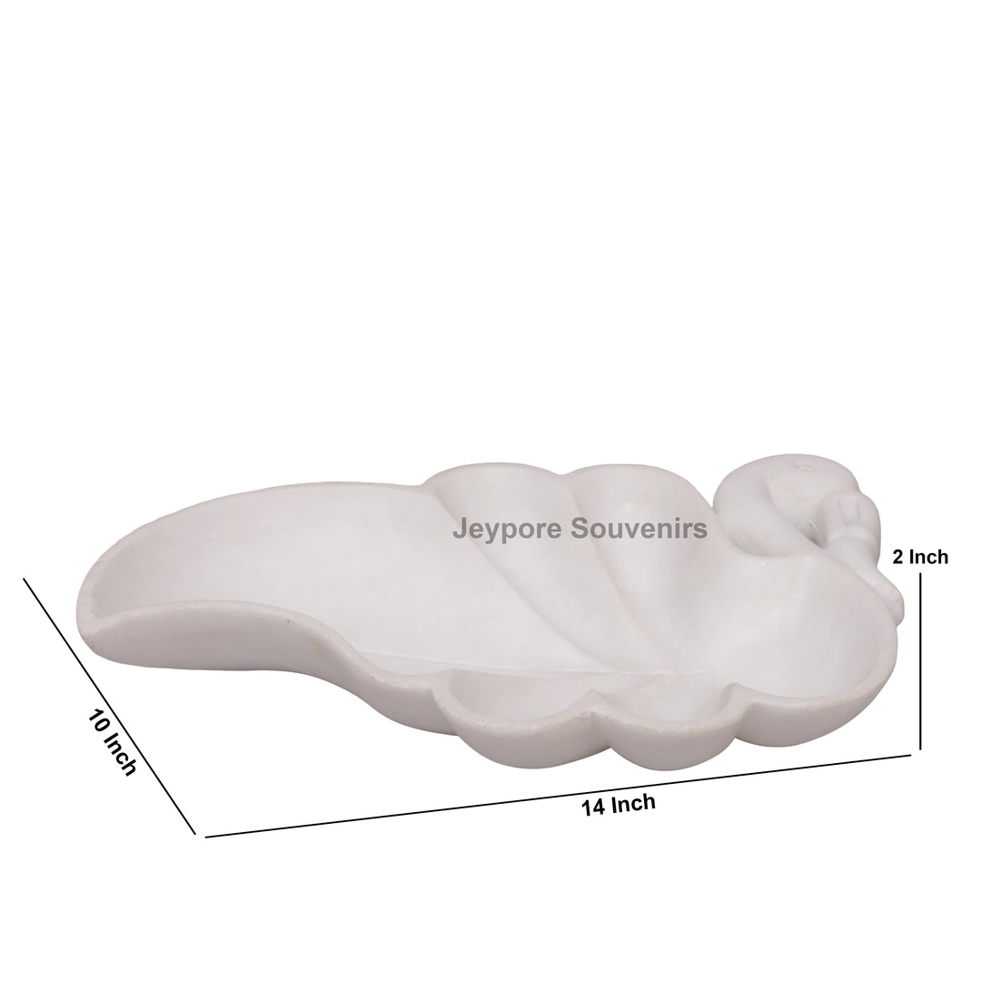Handcrafted White Marble Swan-Shaped Urli Bowl with Carved Design