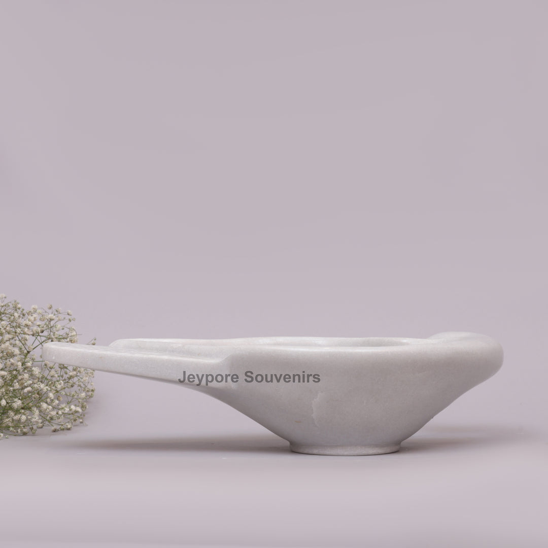 Handcrafted White Marble Peacock Decorative Bowl with Textured Tail