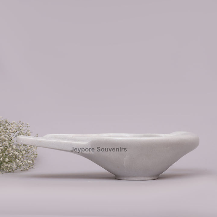 Handcrafted White Marble Peacock Decorative Bowl with Textured Tail