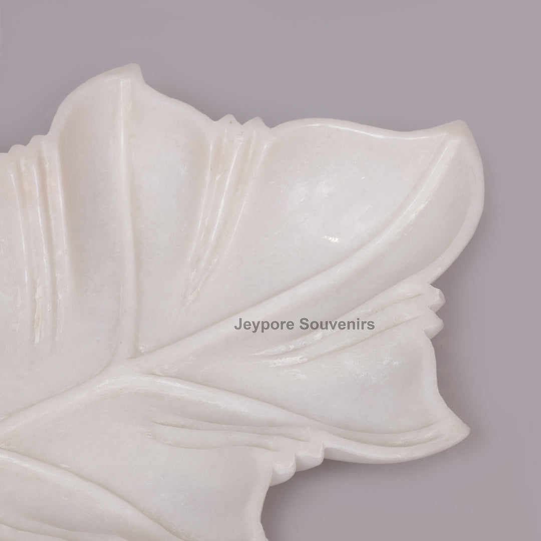 Hand-Carved White Marble Leaf-Shaped Tray Bowl