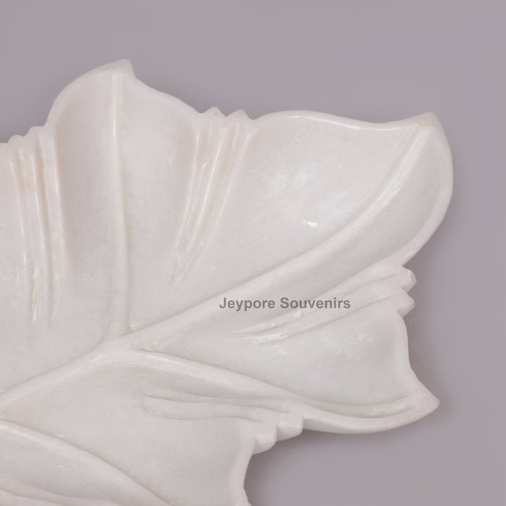 Hand-Carved White Marble Leaf-Shaped Tray Bowl