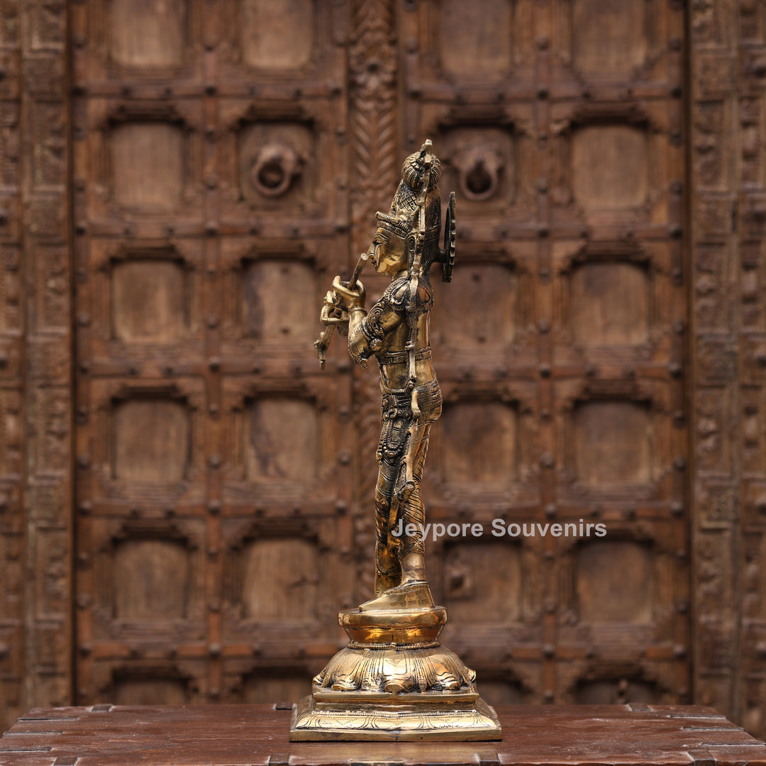 23" Handcrafted Brass Lord Krishna Playing Flute Statue
