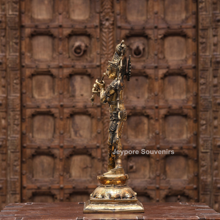 23" Handcrafted Brass Lord Krishna Playing Flute Statue