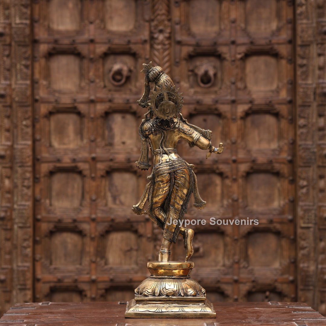 23" Handcrafted Brass Lord Krishna Playing Flute Statue