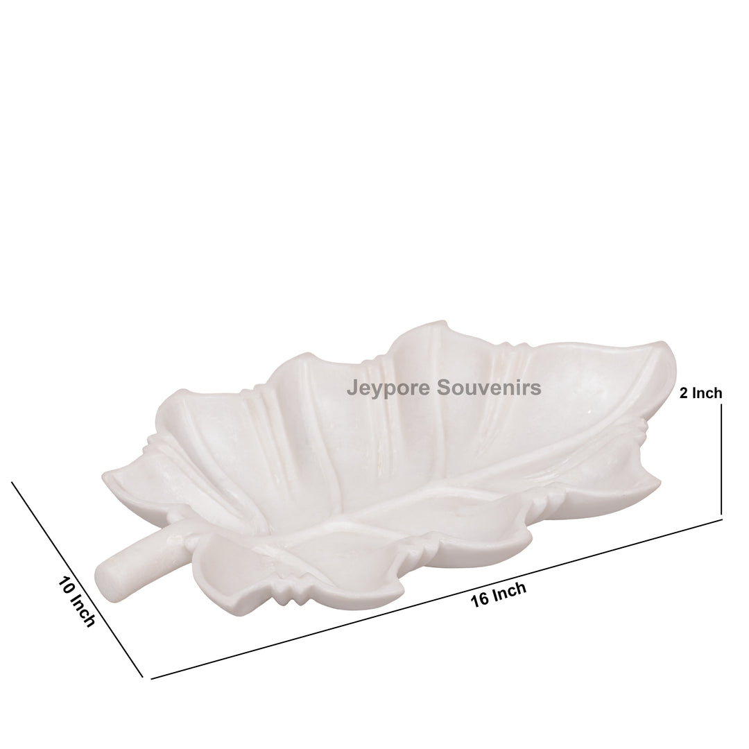 Hand-Carved White Marble Leaf-Shaped Tray Bowl