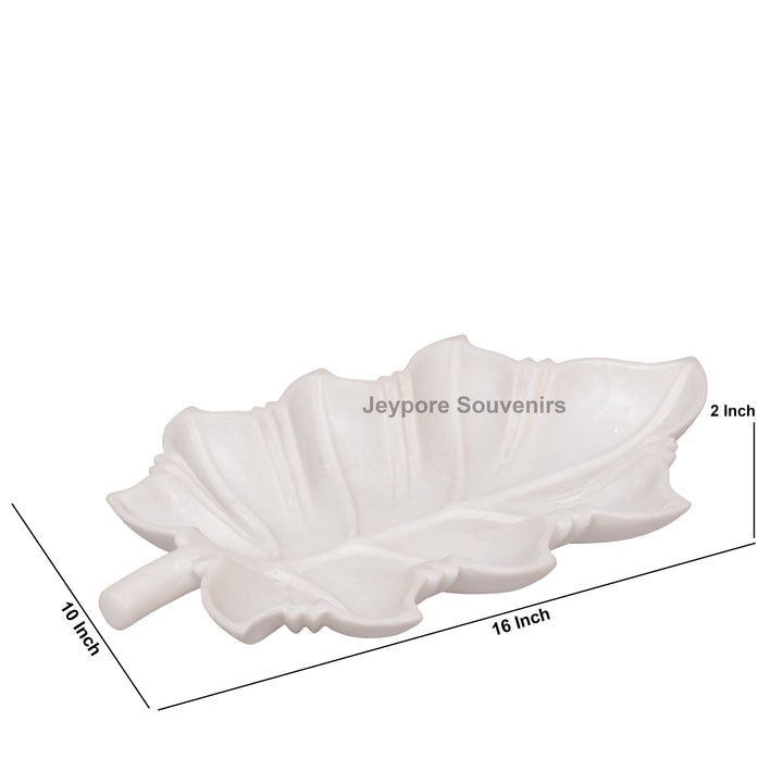 Hand-Carved White Marble Leaf-Shaped Tray Bowl