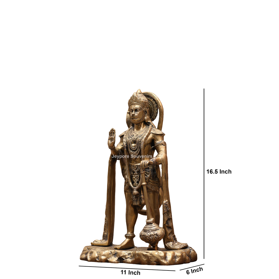 16" Handcrafted Brass Lord Hanuman Standing Statue