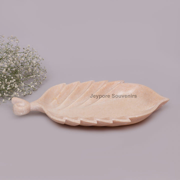 Light Pink Marble Leaf-Shaped Decorative Tray Bowl