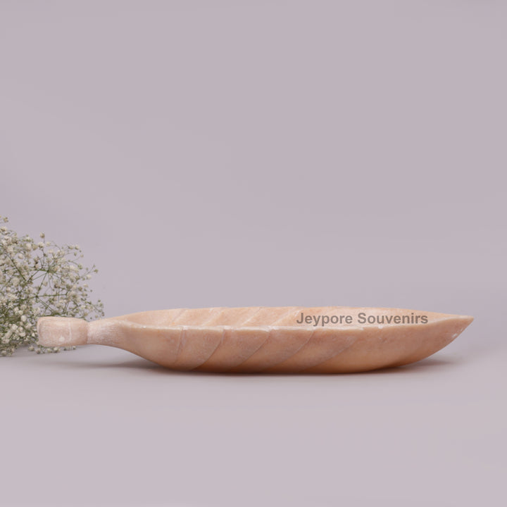 Light Pink Marble Leaf-Shaped Decorative Tray Bowl