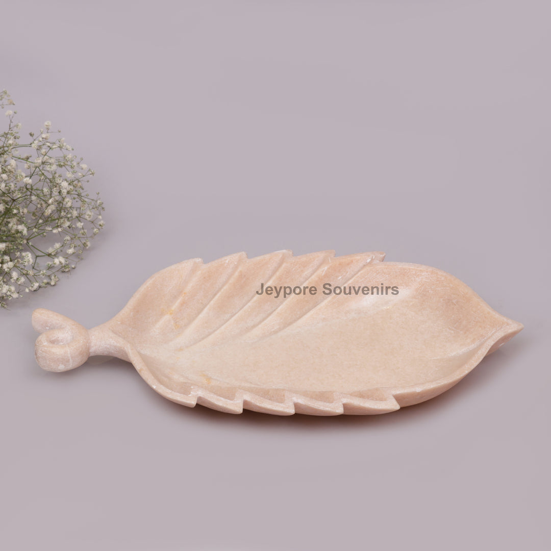 Light Pink Marble Leaf-Shaped Decorative Tray Bowl