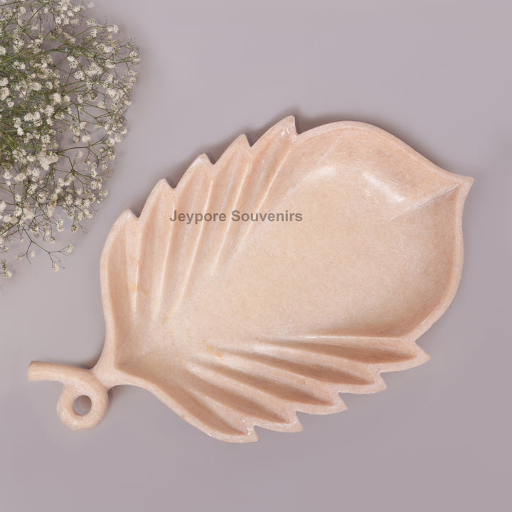 Light Pink Marble Leaf-Shaped Decorative Tray Bowl