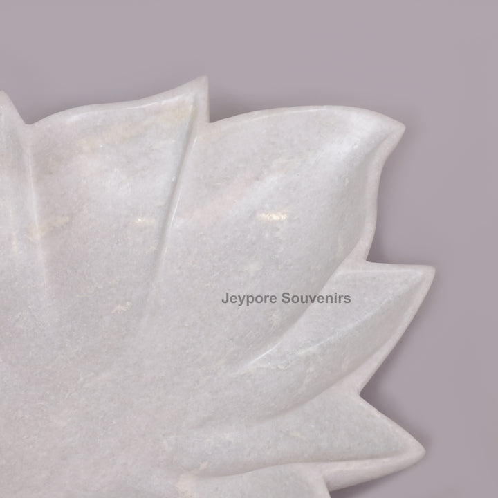 Handcrafted White Marble Leaf-Shaped Decorative Urli Bowl