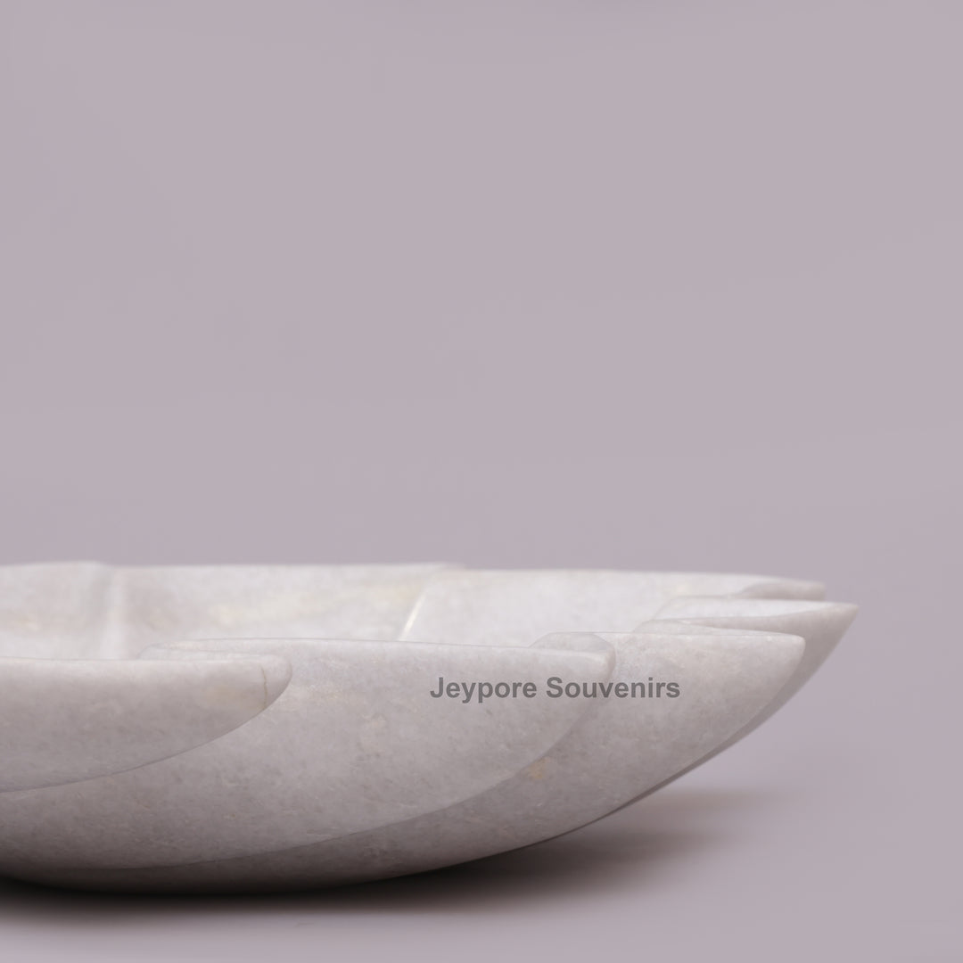 Handcrafted White Marble Leaf-Shaped Decorative Urli Bowl