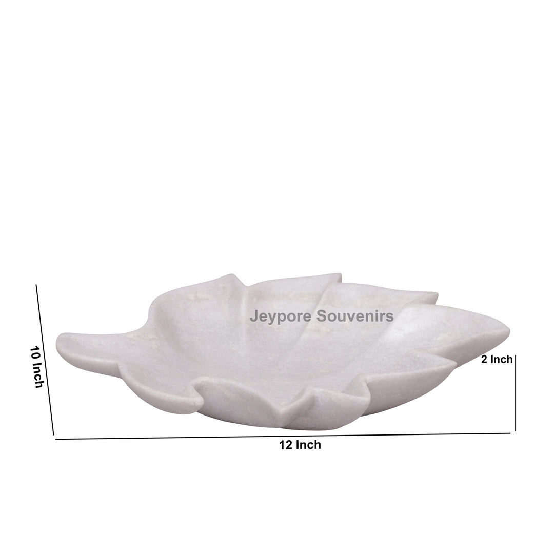 Handcrafted White Marble Leaf-Shaped Decorative Urli Bowl