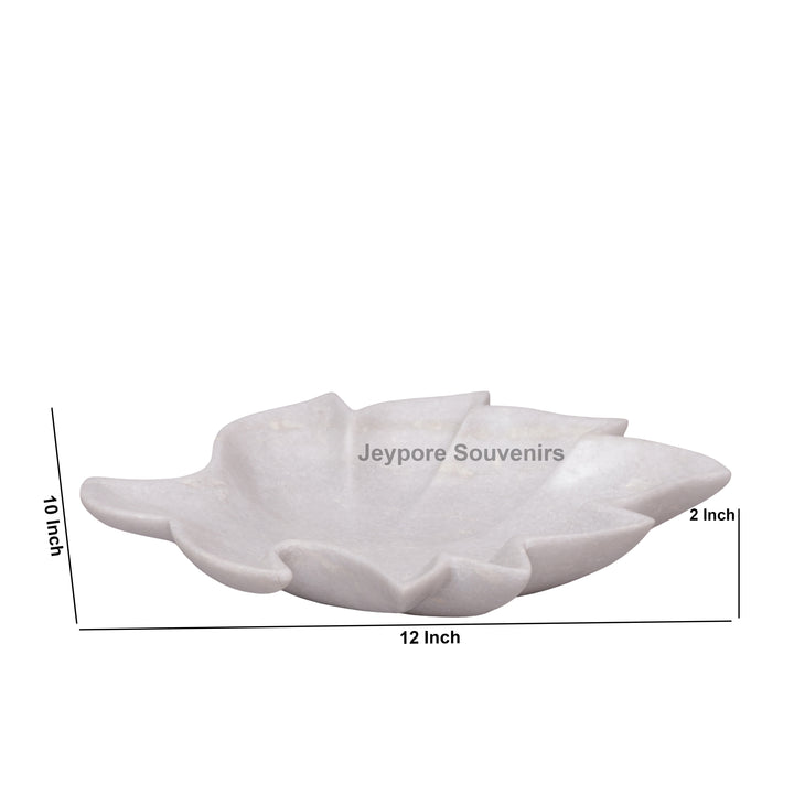 Handcrafted White Marble Leaf-Shaped Decorative Urli Bowl