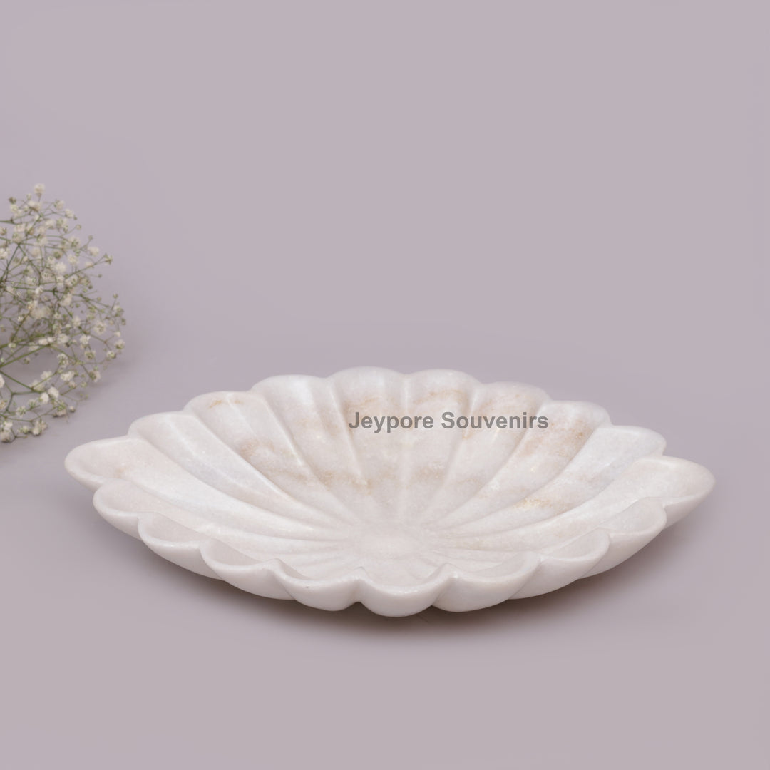 Handcrafted White Marble Flower-Shaped Decorative Bowl