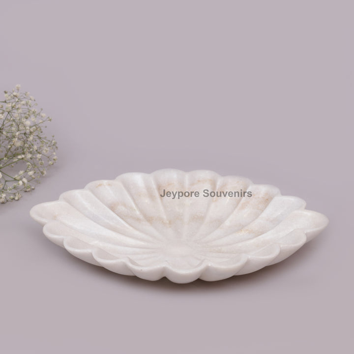 Handcrafted White Marble Flower-Shaped Decorative Bowl
