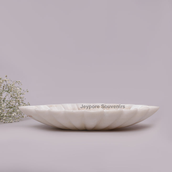Handcrafted White Marble Flower-Shaped Decorative Bowl