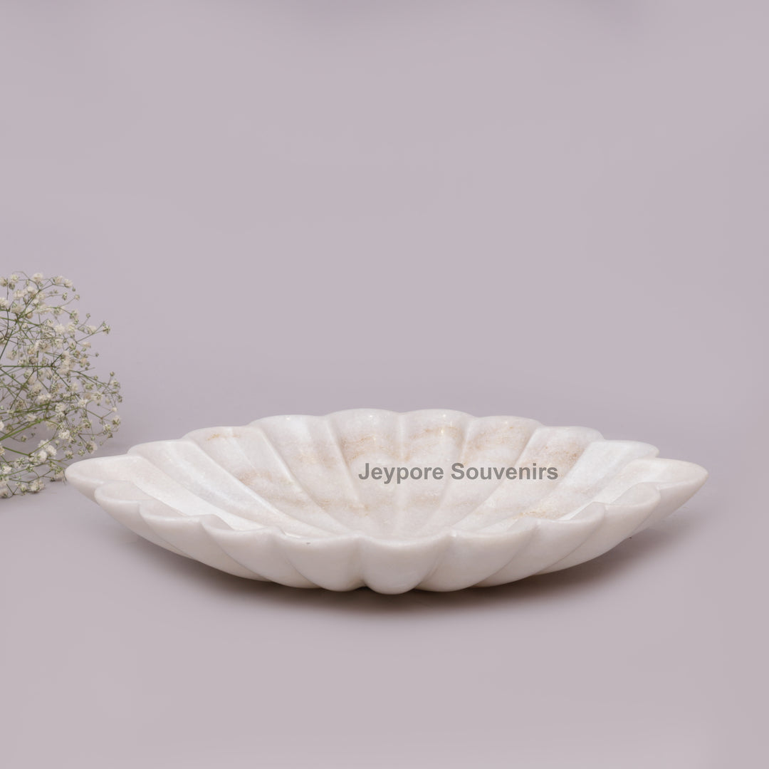 Handcrafted White Marble Flower-Shaped Decorative Bowl