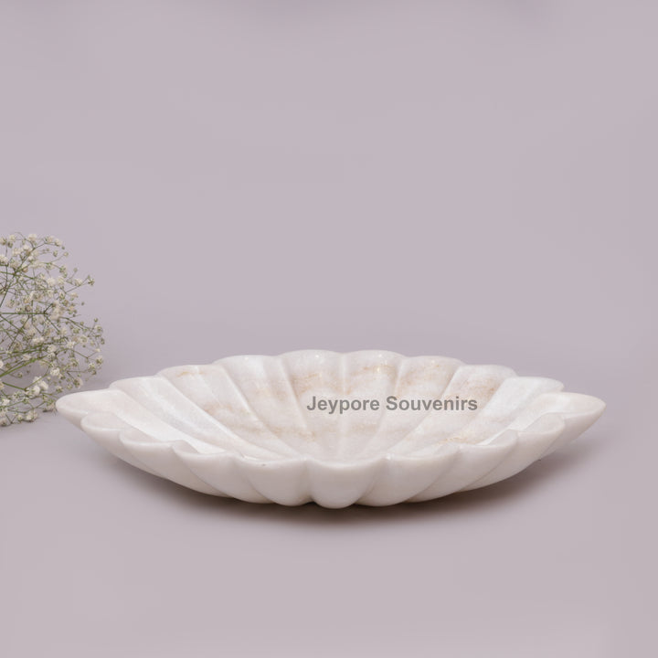Handcrafted White Marble Flower-Shaped Decorative Bowl