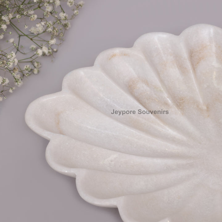 Handcrafted White Marble Flower-Shaped Decorative Bowl